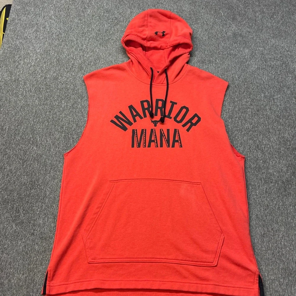 Under Armour Project Rock Warrior Mana Sleeveless Hoodie Red Mens M 1352693